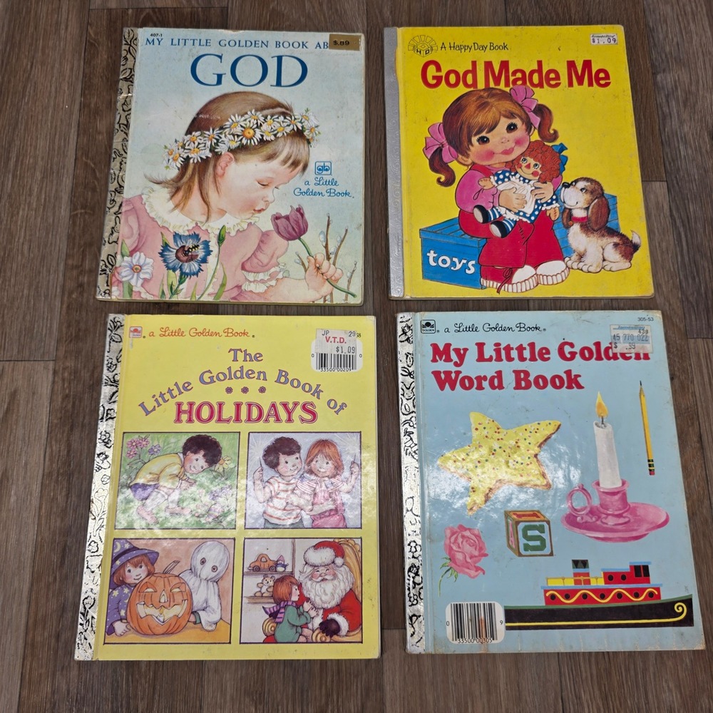 Vintage Little Golden Books Lot of 4 God Made Me Holidays Word Book 1960s-80s